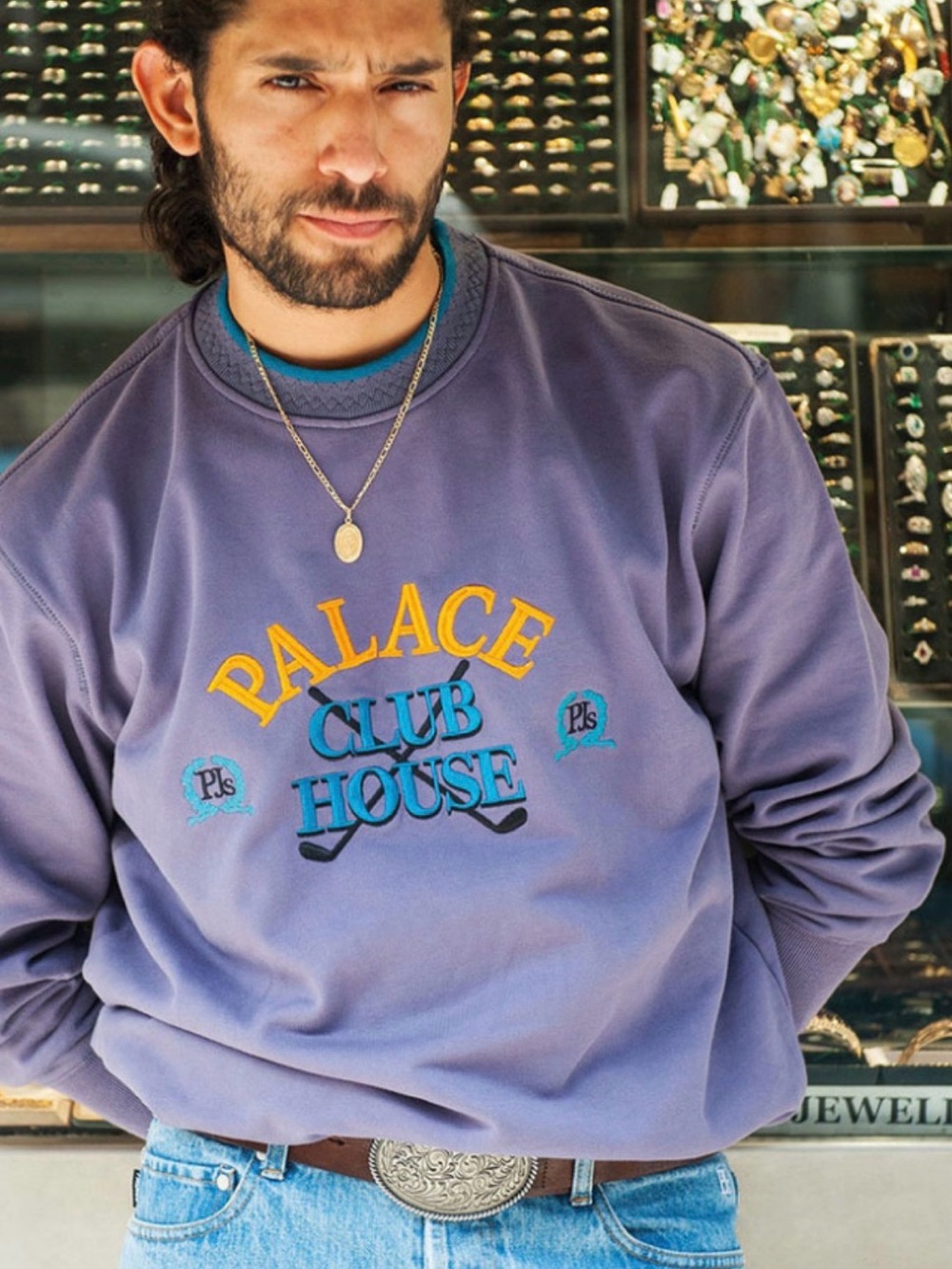 PALACE Purple Club House Embroidered Crewneck